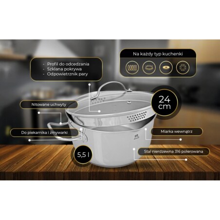 Shiori 撓 Steel Series Pro 316 garnek indukcja 24 cm (5,5 l)