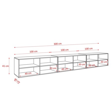 Szafka RTV NOELI 300 otwarta z półkami do salonu, ryflowana-czerny+biały