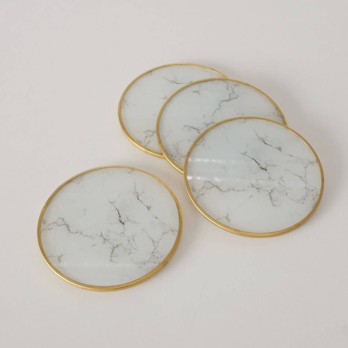 Szklana podstawka pod kubek Glamouri, 4 sztuki, marmurowy wzór, Ø 10 cm