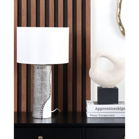 Lampka nocna porcelanowa biało-srebrna AIKEN