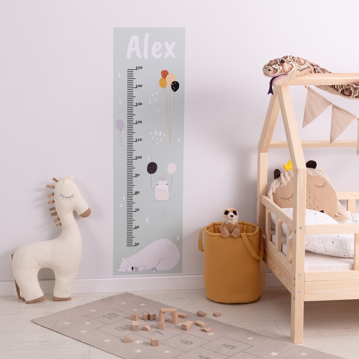 Naklejka personalizowana miarka Zoo Party blue, 40 x 140 cm