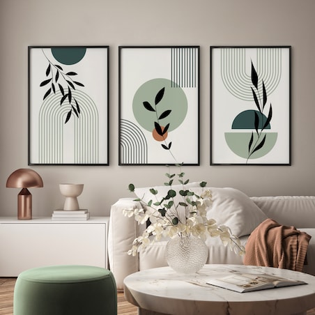 ZESTAW 3X PLAKAT W RAMIE DO SALONU STYL BOHO ŁUKI LIŚCIE NATURA 60x80cm