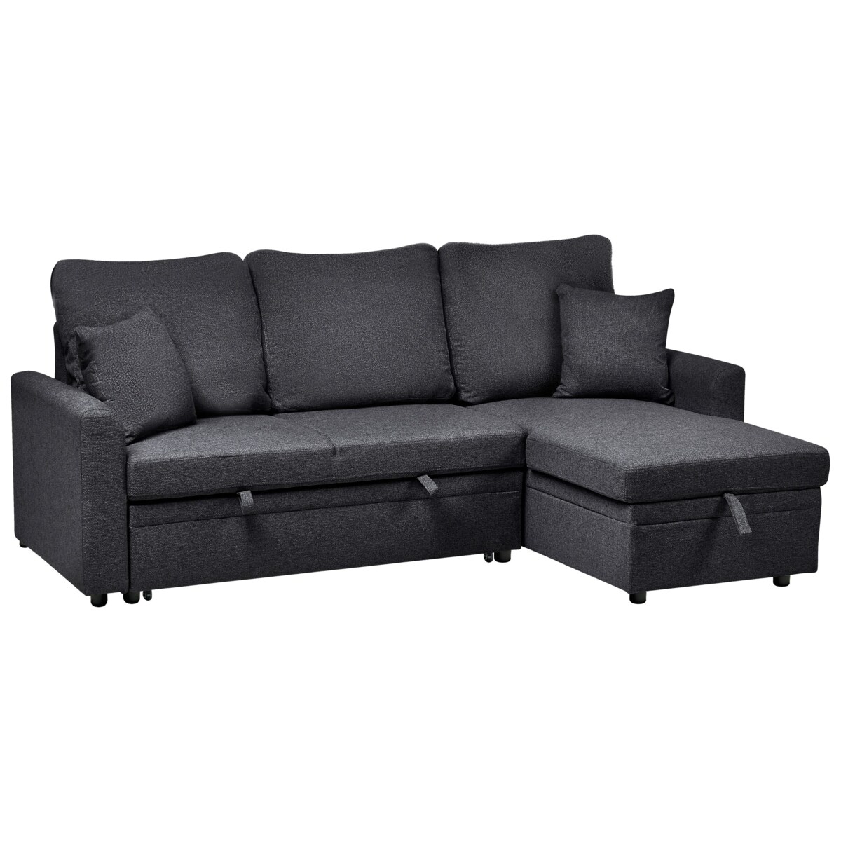 Narożnik rozkładany NASSJO Len syntetyczny Czarny dla 3 osób Lewostronny