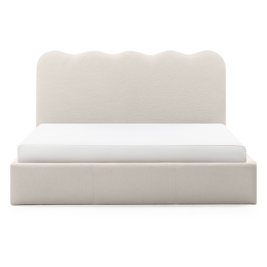 Łóżko 160x200 cm ze stelażem i pojemnikiem bouclé jasnobeżowe Londra