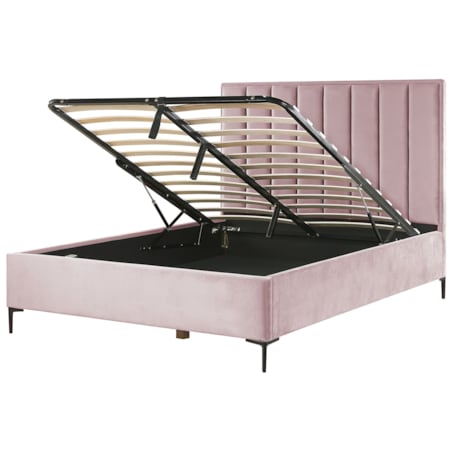 Łóżko z pojemnikiem welurowe 160 x 200 cm różowe SEZANNE