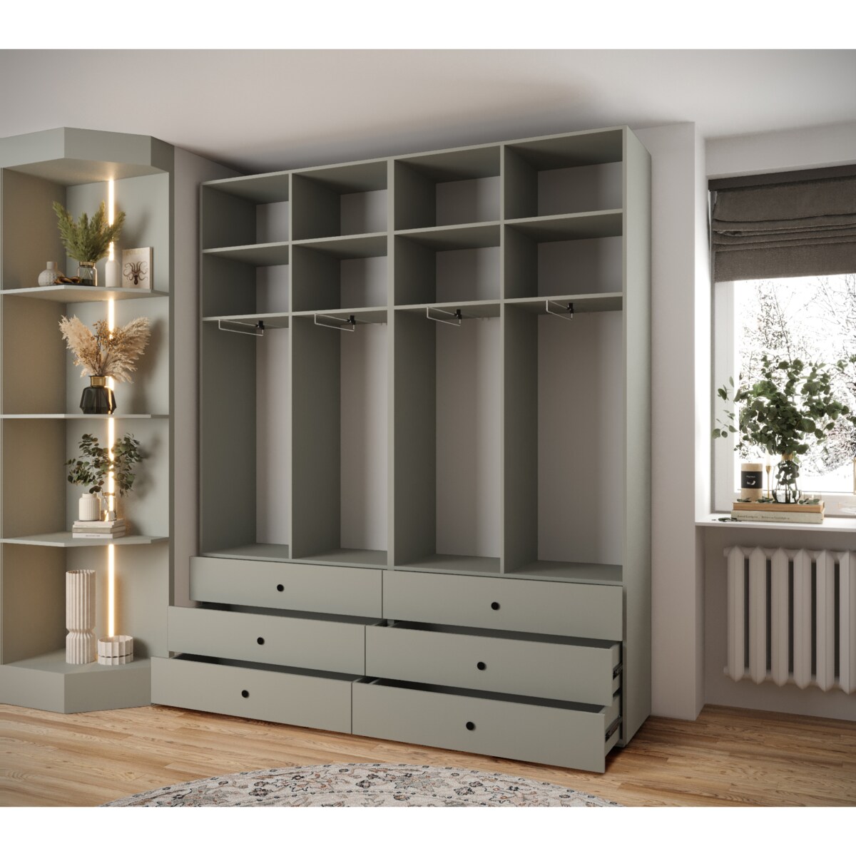 Garderoba wysoka do przedpokoju INOVA 4 Z16 kaszmir+złoty