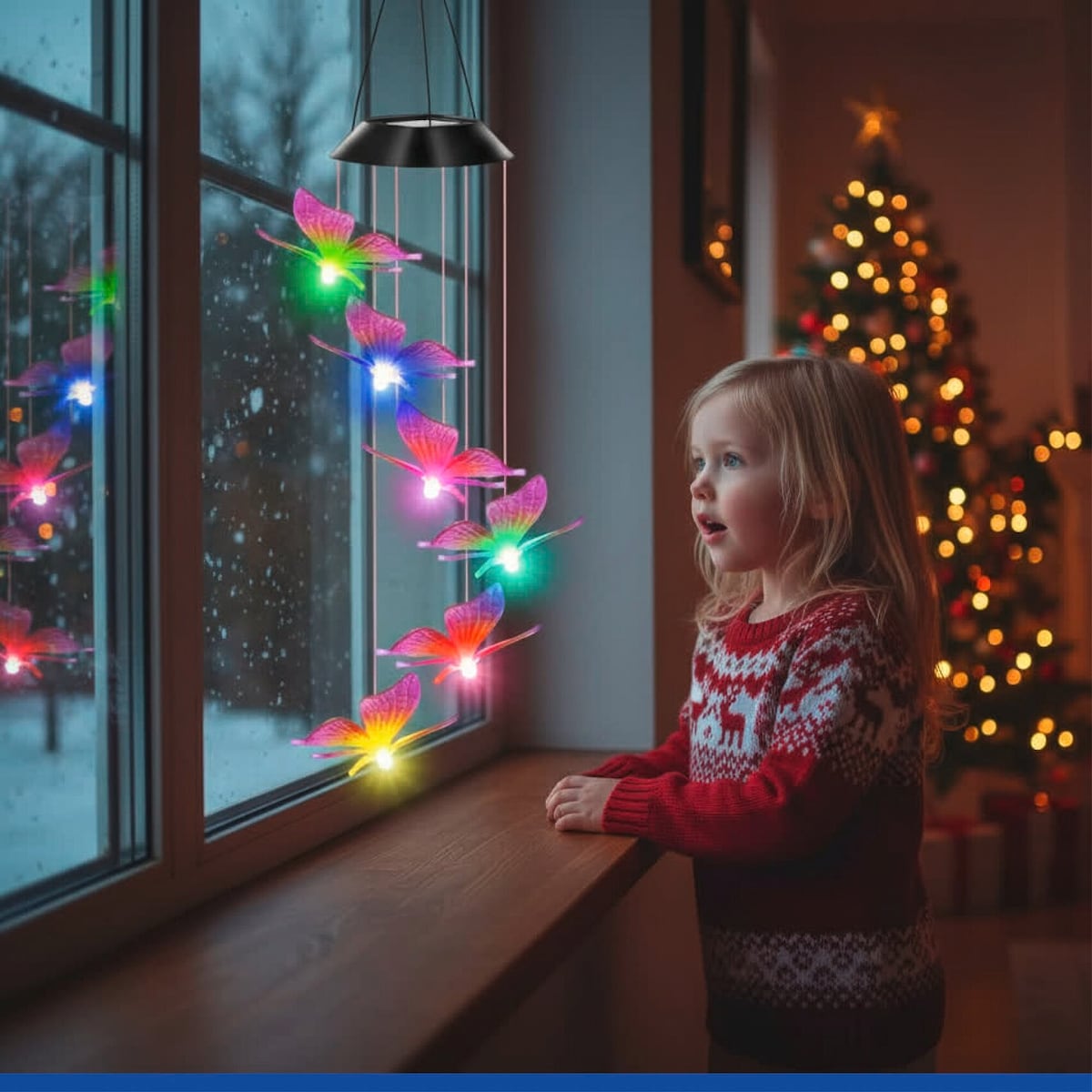 Lampa solarna wisząca, motyle LED, dzwonek wietrzny, 78 cm