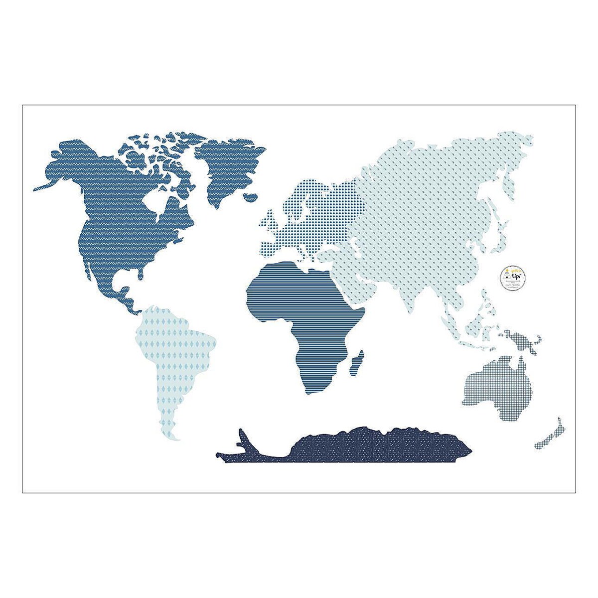 Naklejka World Map Blue, 155x88cm