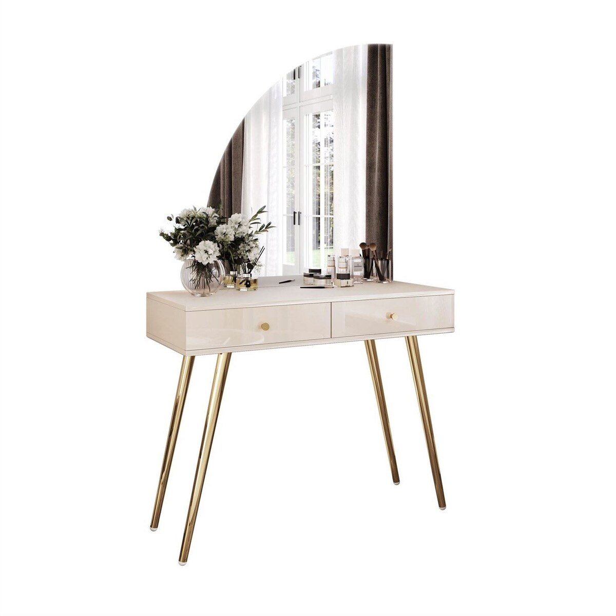 Toaletka kosmetyczna SIENNA-QS KASZMIR z lustrem LED, lewa, uchwyt złoty