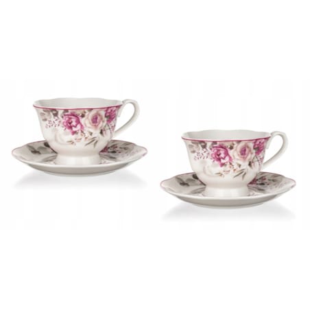 FILIŻANKA ZE SPODKIEM 220 ml RÓŻA kwiaty na herbatę kawę prezent 2szt