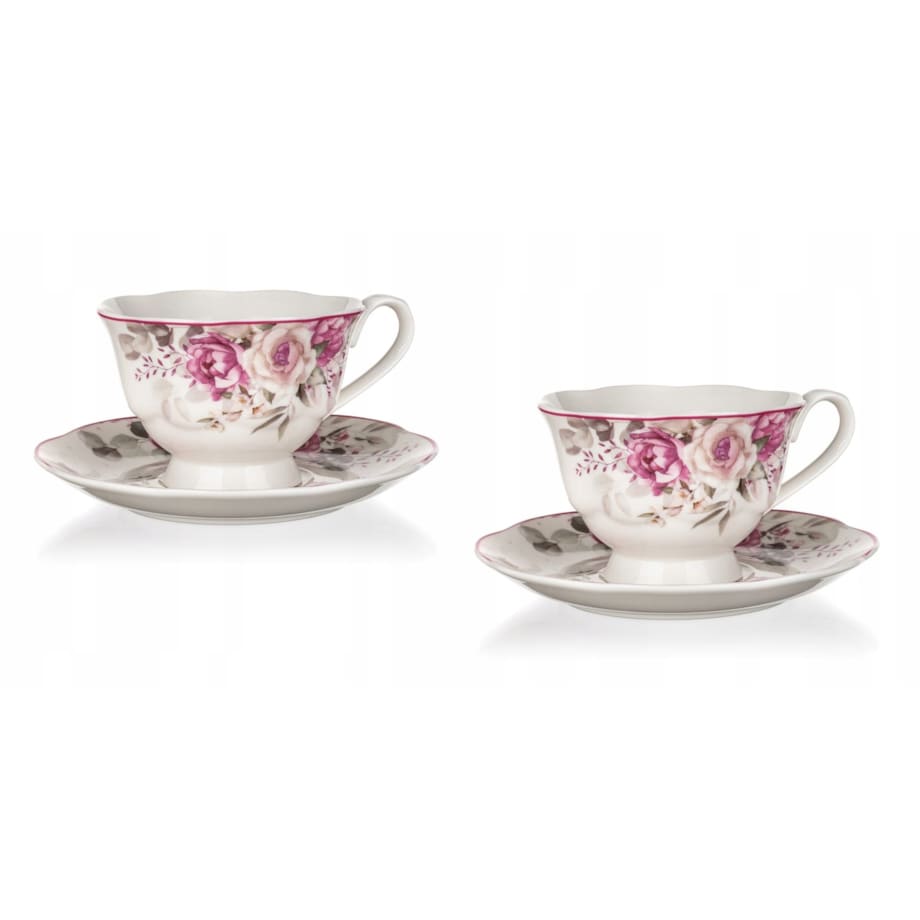 FILIŻANKA ZE SPODKIEM 220 ml RÓŻA kwiaty na herbatę kawę prezent 2szt