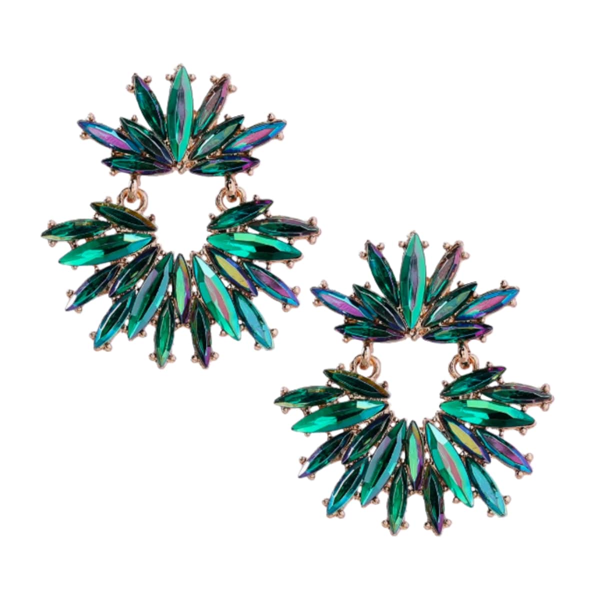 ZŁOTE zielone kolczyki wiszące aplikacje z cyrkoniami nowoczesne TRENDY