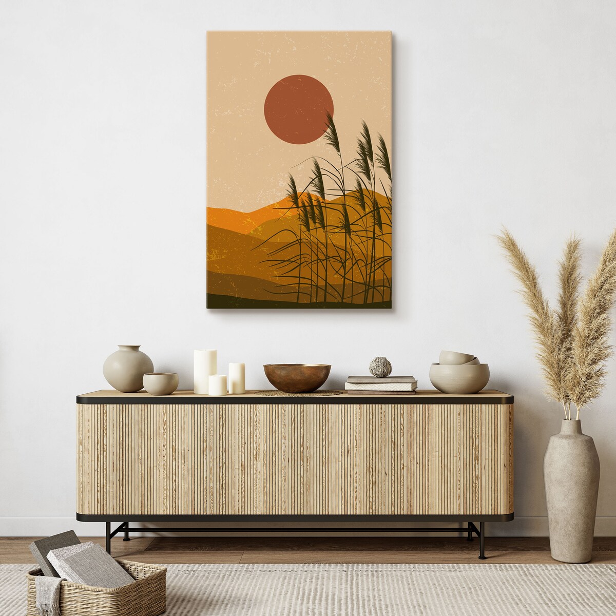 OBRAZ DO SYPIALNI TRZCINY ZACHÓD SŁOŃCA MARTWA NATURA STYL BOHO 80x120cm