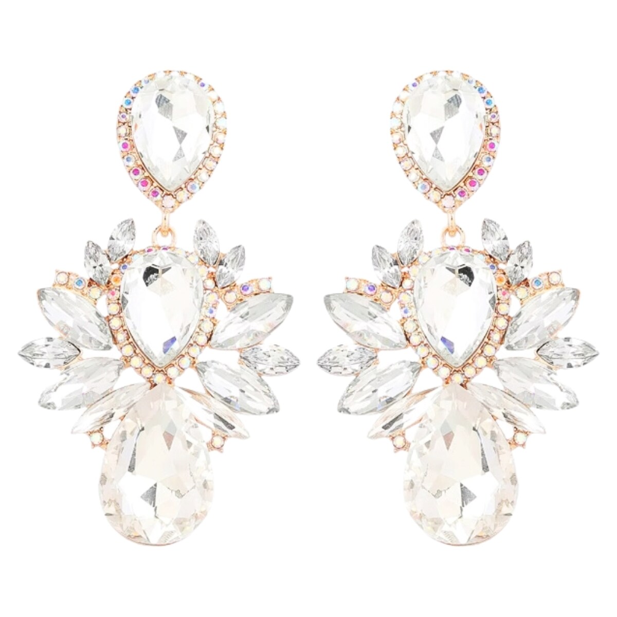 Złote kryształowe kolczyki chandelier okazałe EFEKTOWNE cyrkonie błysk