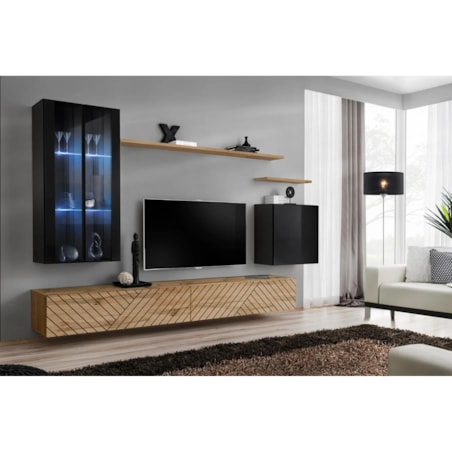 Meblościanka SWITCH LAMEL XII czarna/dąb wotan