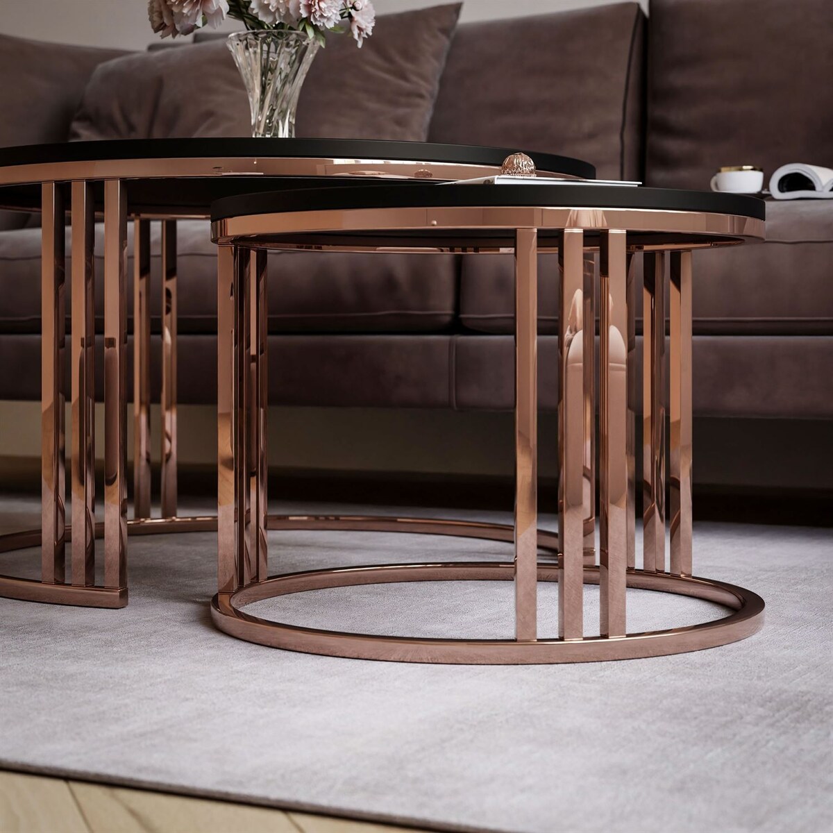 Stolik kawowy LORI 2w1 miedź czarny mat