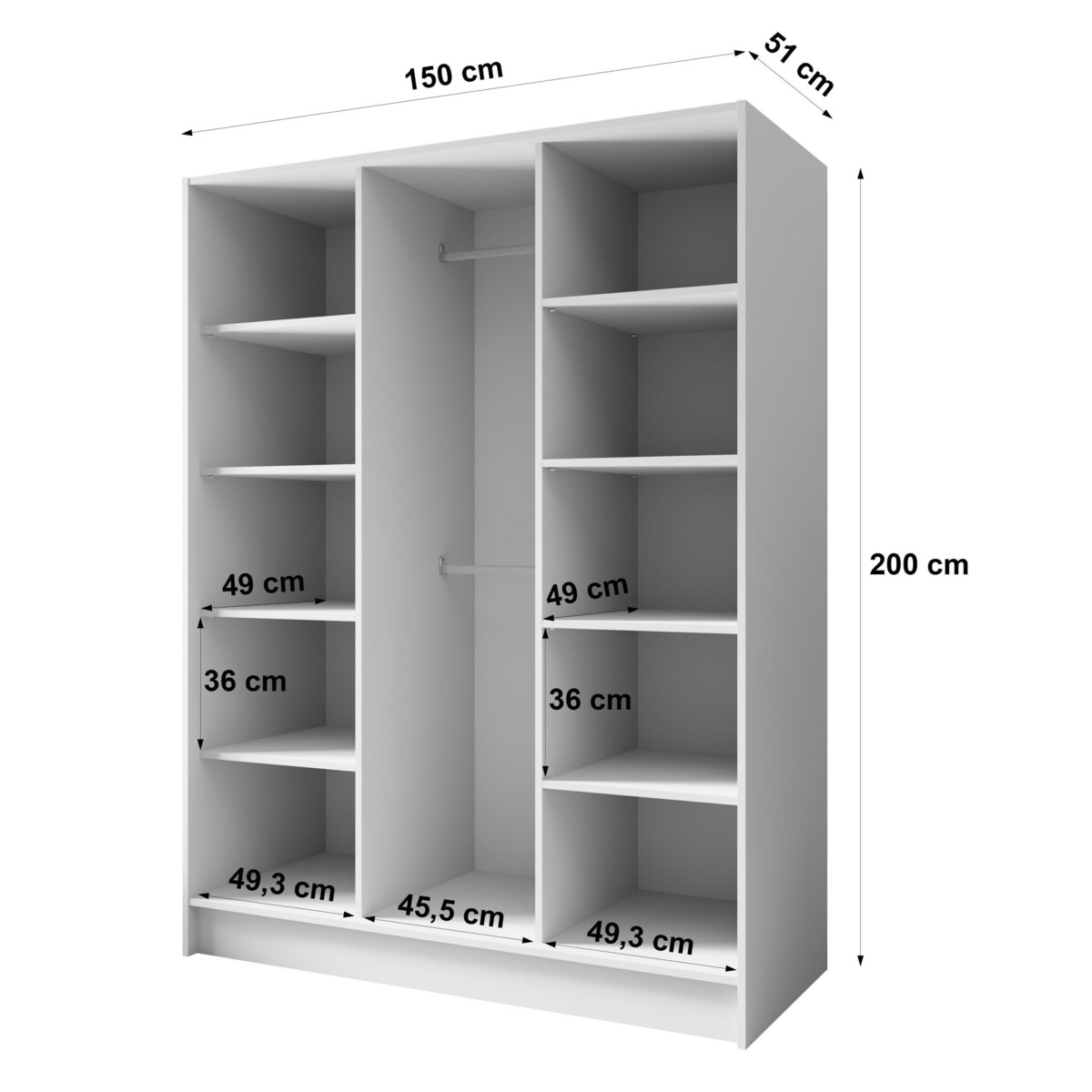 Szafa 150 gładka ORTO bez lustra ze złotymi uchwytami, czarna