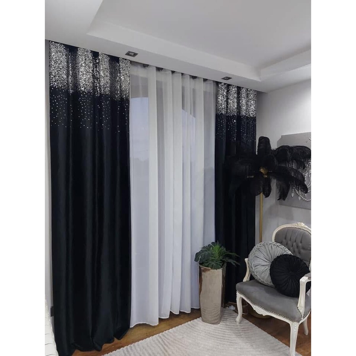 zasłona welurowa "dubaj" z cekinami 140x250 przelotki | czarny