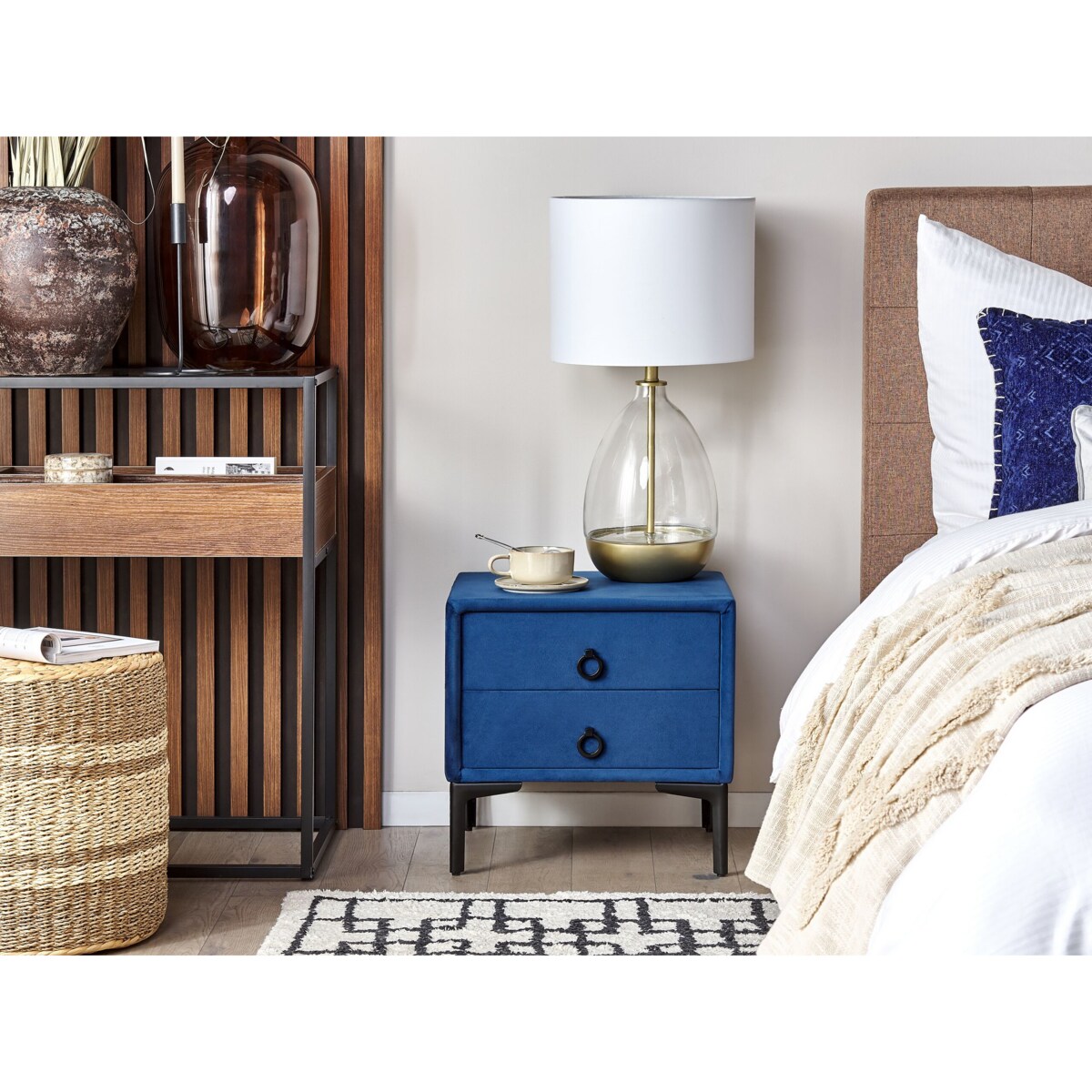 Zestaw do sypialni Welur SEZANNE 180 x 200 cm Granatowy