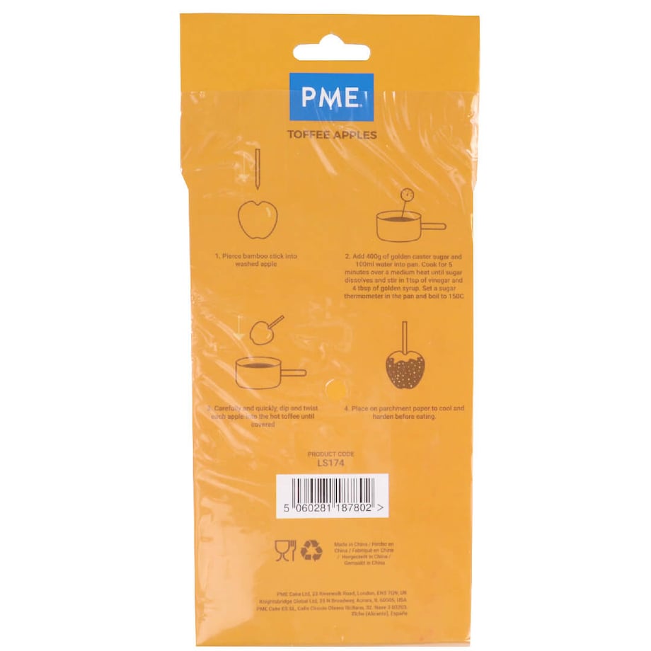 PME Patyczki bambusowe do jabłek w polewie toffee (30 sztuk) 13 cm