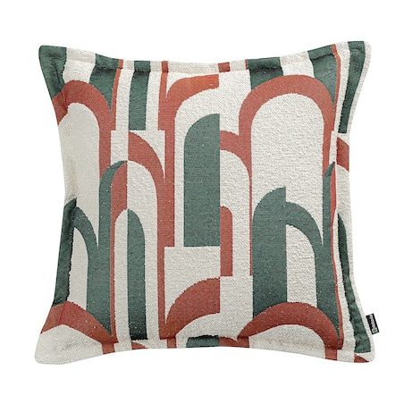 Poszewka Mona na poduszkę 45x45 zielono-czerwony wzory na kremowym tle
