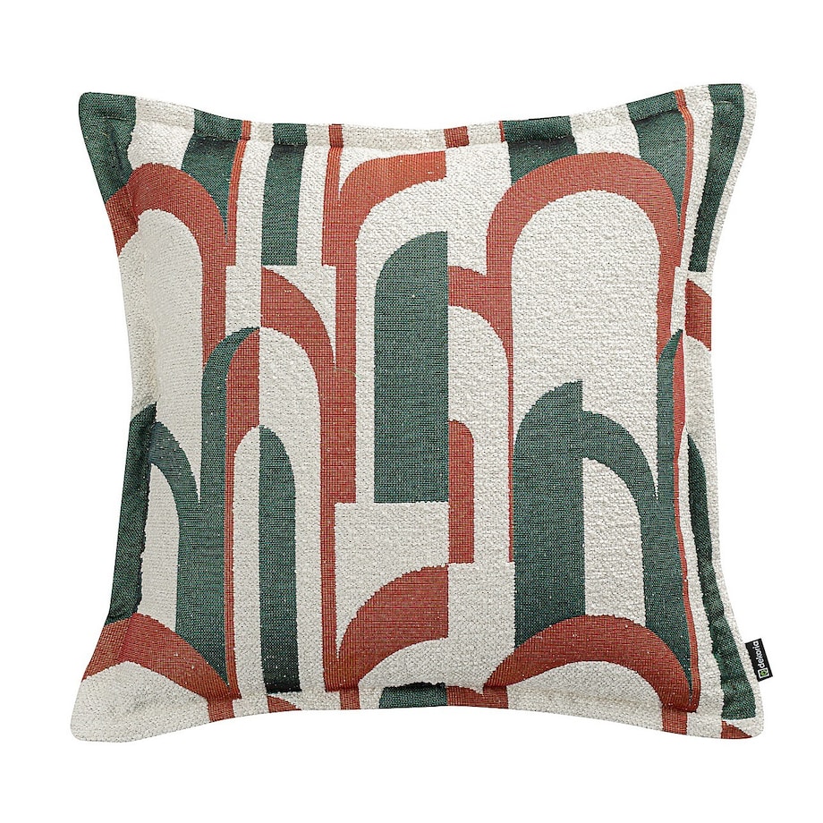 Poszewka Mona na poduszkę 45x45 zielono-czerwony wzory na kremowym tle
