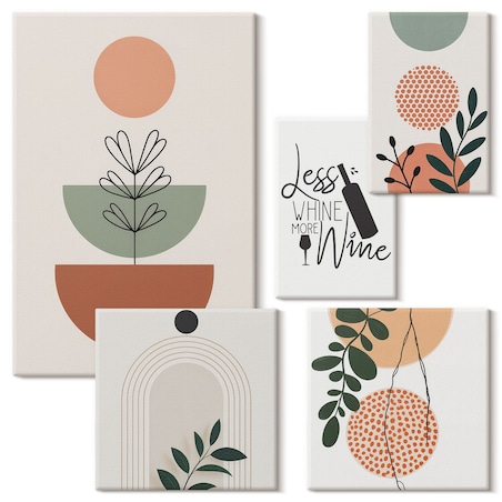 Zestaw 5 obrazów na płótnie - Stylowe roślinne dekoracje boho - beżowy