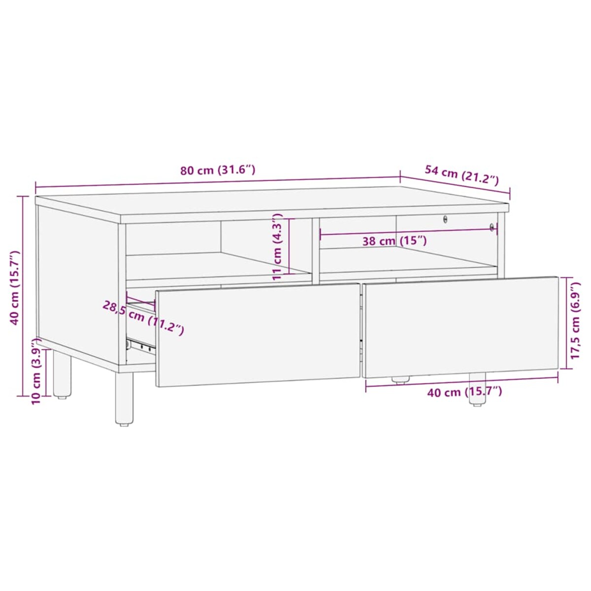 vidaXL Stolik kawowy Brązowy 80x54x40 cm Drewno lite Mango