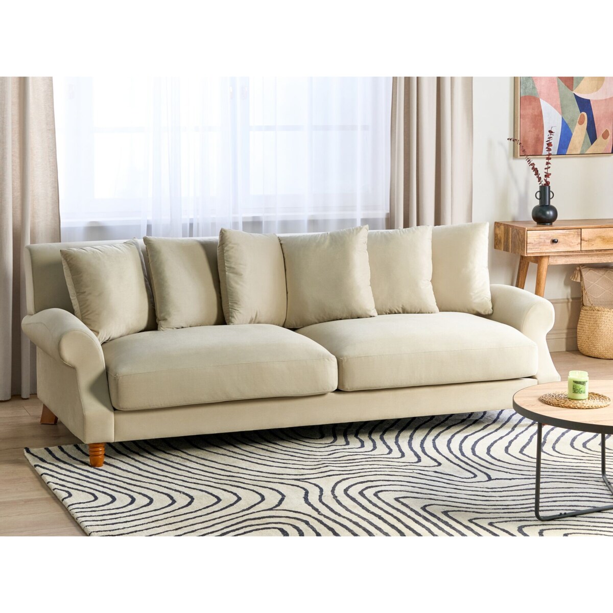 Sofa 3-osobowa welurowa złamana biel EIKE