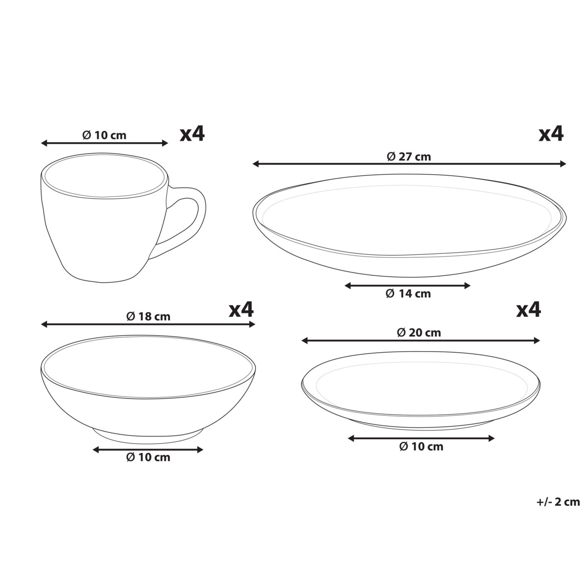 16-częściowy zestaw naczyń z kamionki jasnoszary SESAME