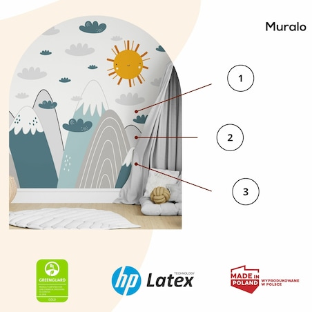 NAKLEJKI ŚCIENNE DLA DZIECI NIEBIESKIE GÓRY CHMURKI SŁOŃCE ZESTAW