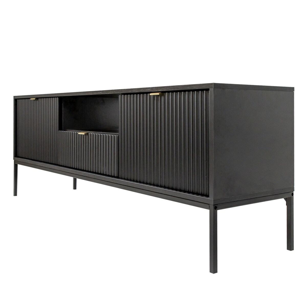 Szafka RTV Delicious ryflowana czarna