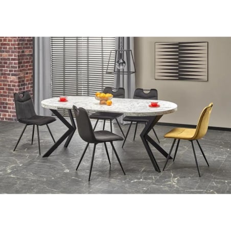 Stół okrągły rozkładany PERONI 100(250)x100 biały marmur/czarny