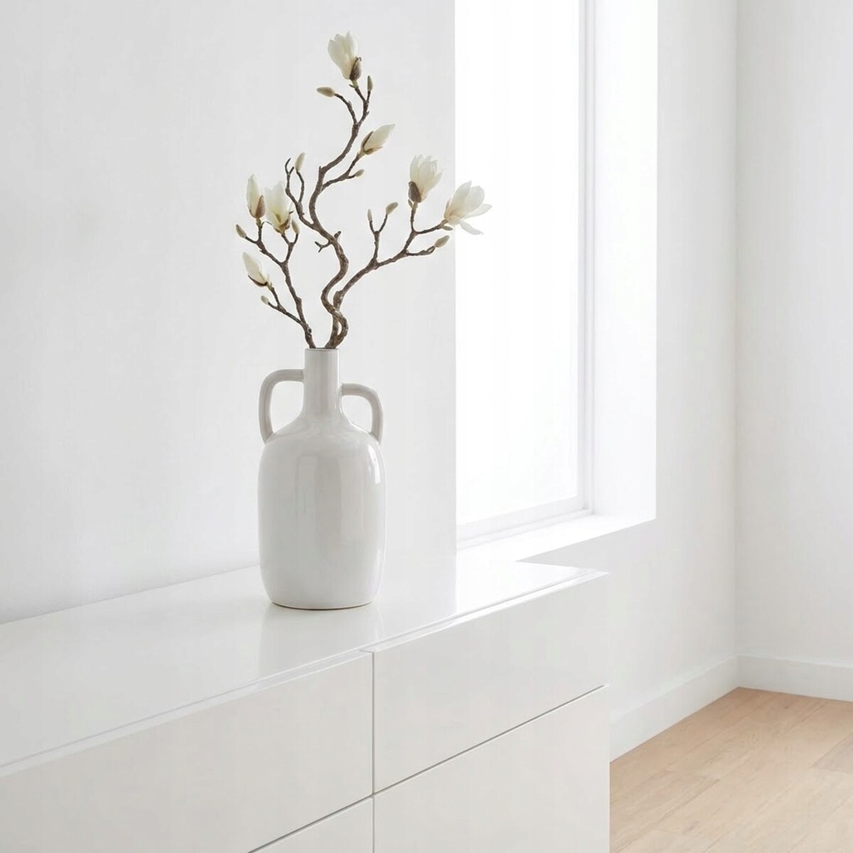 WAZON CERAMICZNY BIAŁY WYSOKI BUTELKA DEKORACYJNY NA JEDEN KWIAT NOWOCZESNY