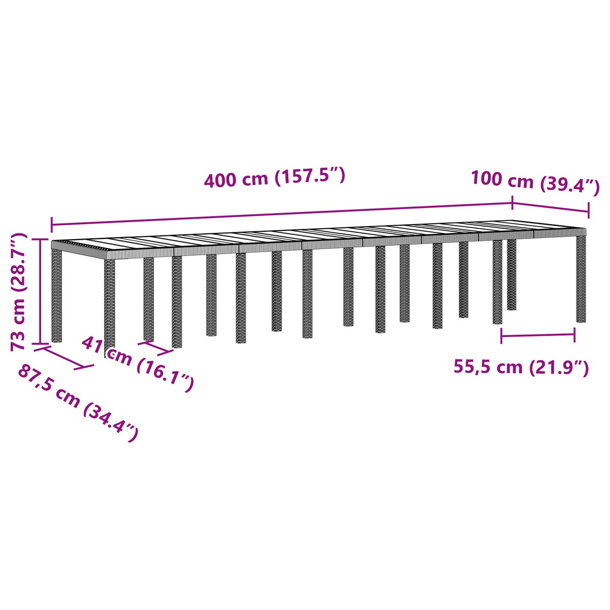 vidaXL Stół Ogrodowy Brązowy 400x100x73 cm Poli Rattan