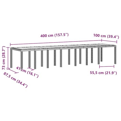 vidaXL Stół Ogrodowy Brązowy 400x100x73 cm Poli Rattan