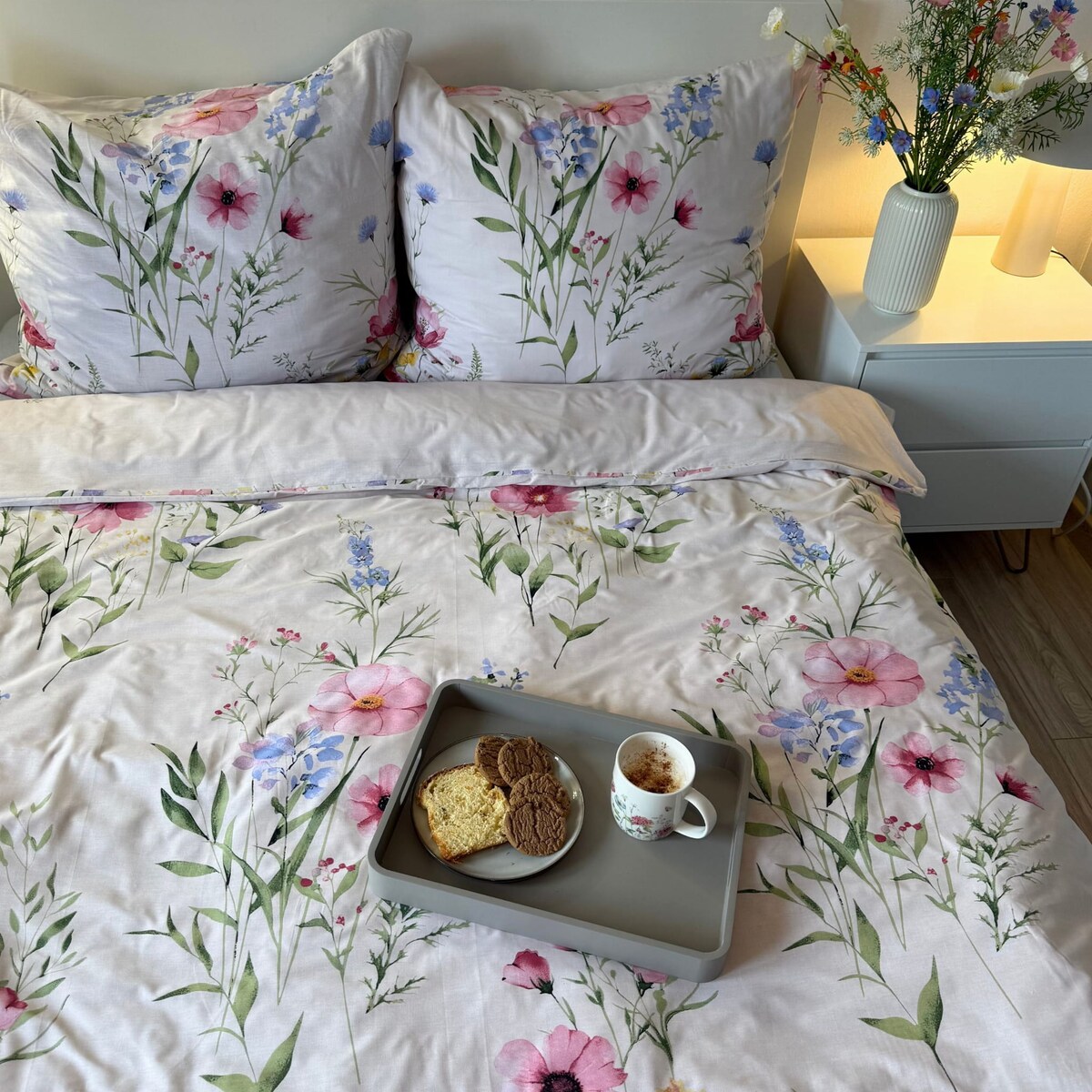 Pościel bawełniana 200x220 cm Kwiaty kremowe drobne wiosenna