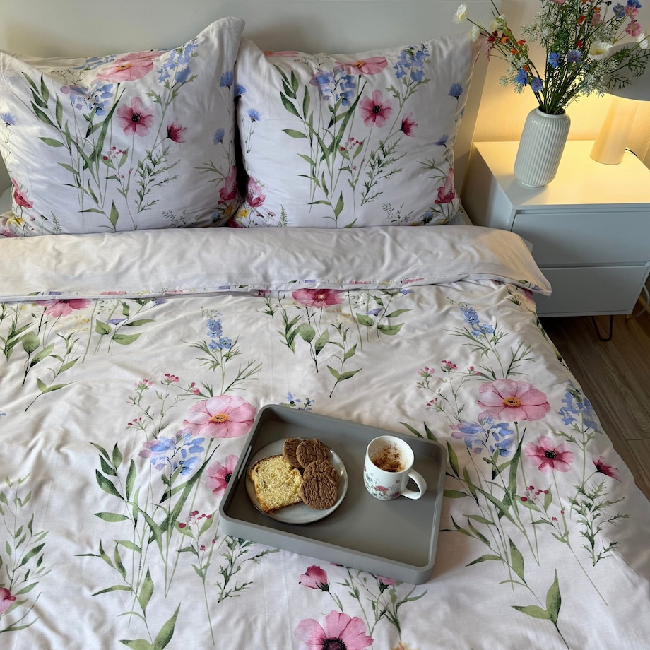 Pościel bawełniana 200x220 cm Kwiaty kremowe drobne wiosenna