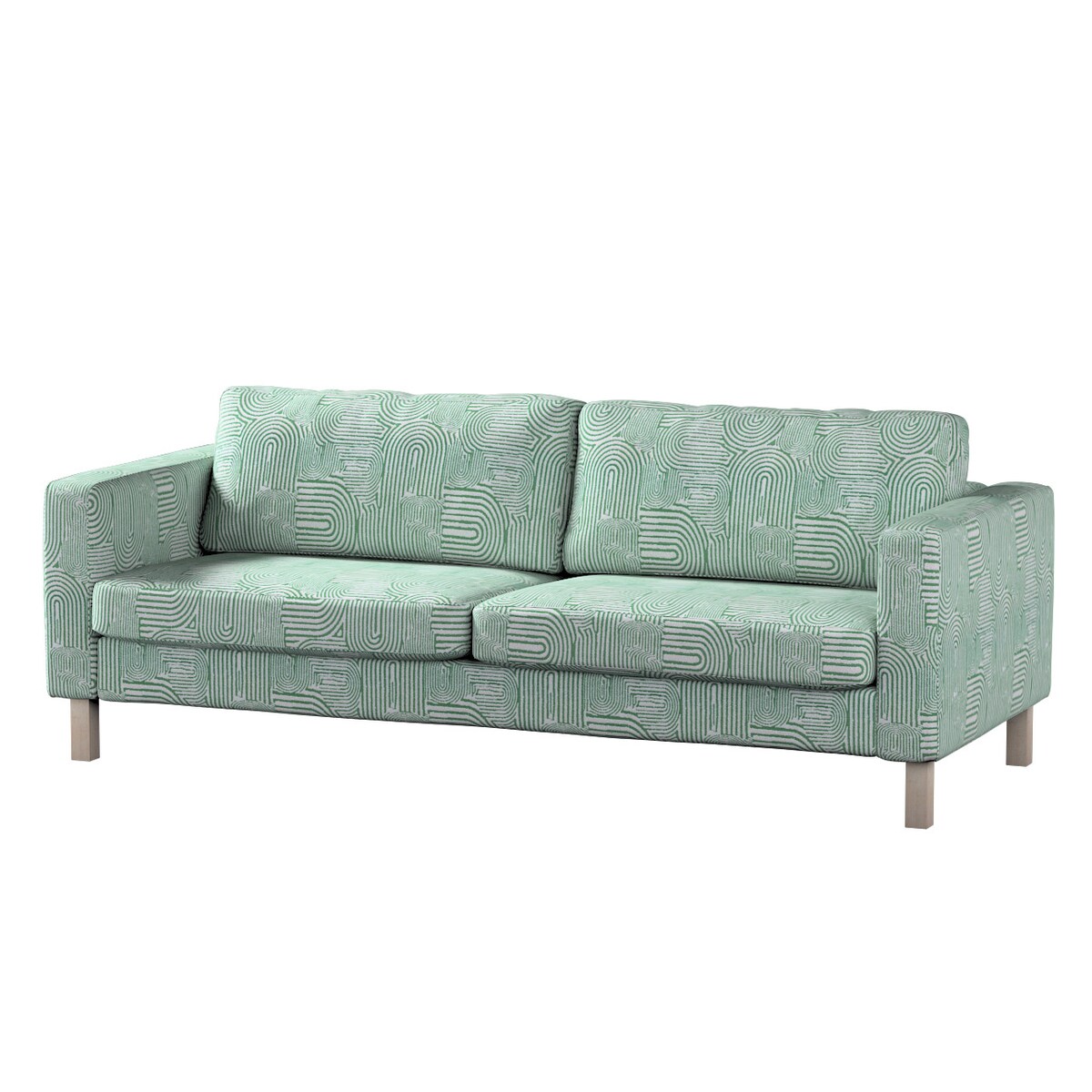 Pokrowiec na sofę Karlstad rozkładaną, miętowe łuki na kremowym tle, 224 x 89 x 64 cm, Cosy Home