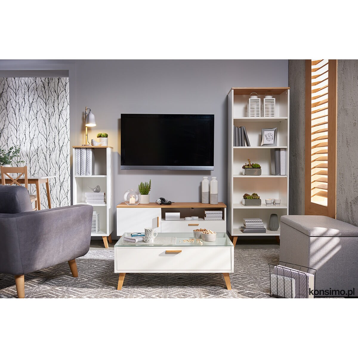 KONSIMO FRISK Biała półka na ścianę w stylu skandynawskim