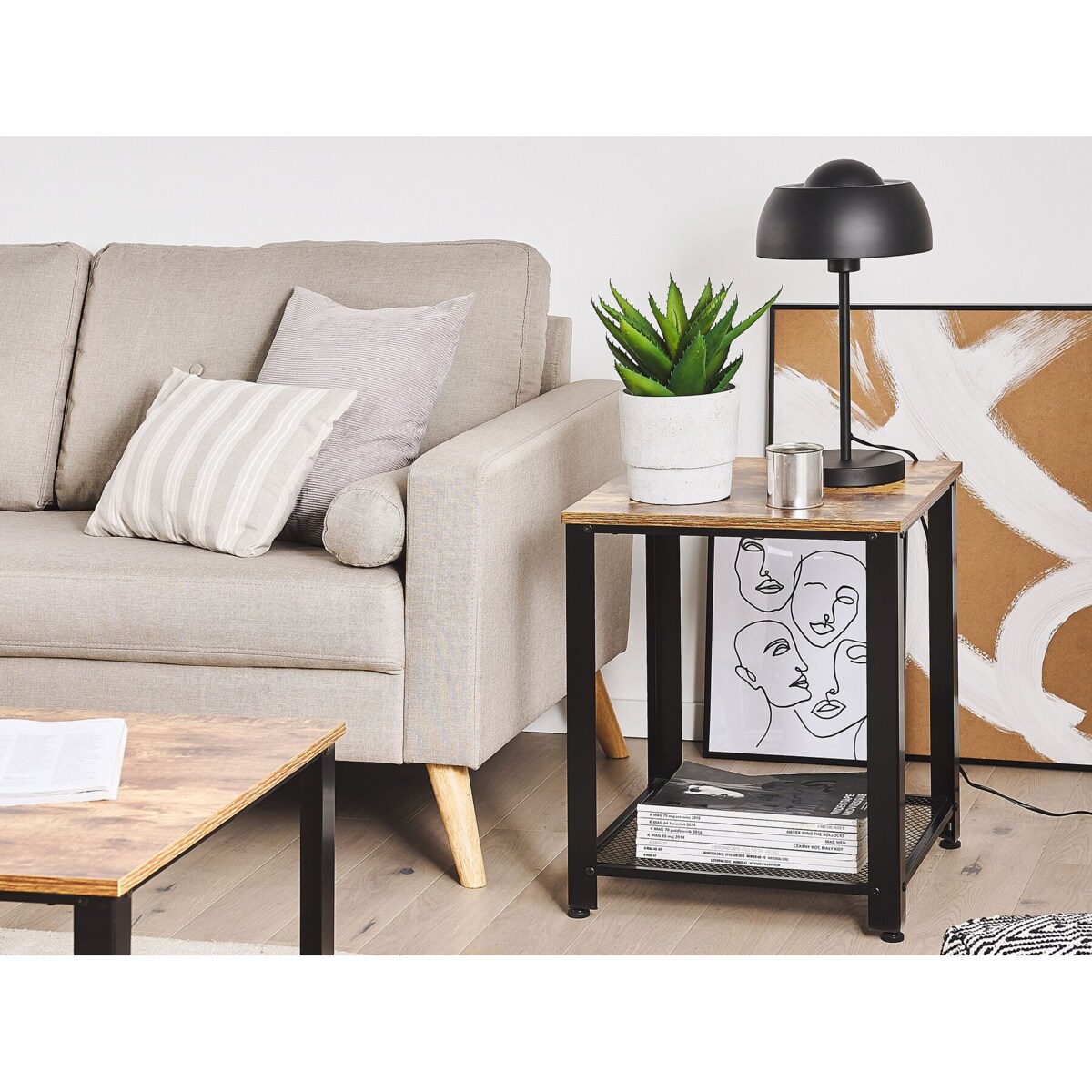 Stolik pomocniczy ciemne drewno z czarnym ASTON