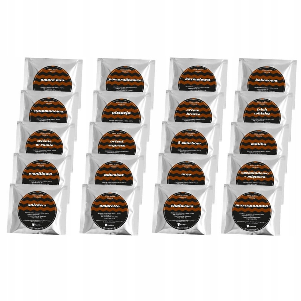 Zestaw prezentowy upominkowy "KAWA Z TOBĄ" - 20 smaków kaw deserowych premium - prezent upominek na walentynki dla chłopaka dziewczyny niej niego żony męża kobiety faceta mężczyzny