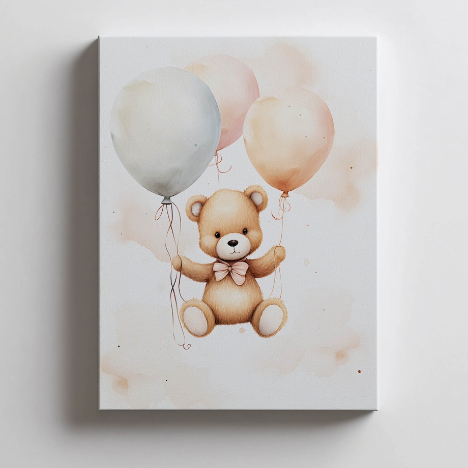Miś w Balonowej Podróży, 50x70 cm, bez ramy, płótno premium na blejtramie