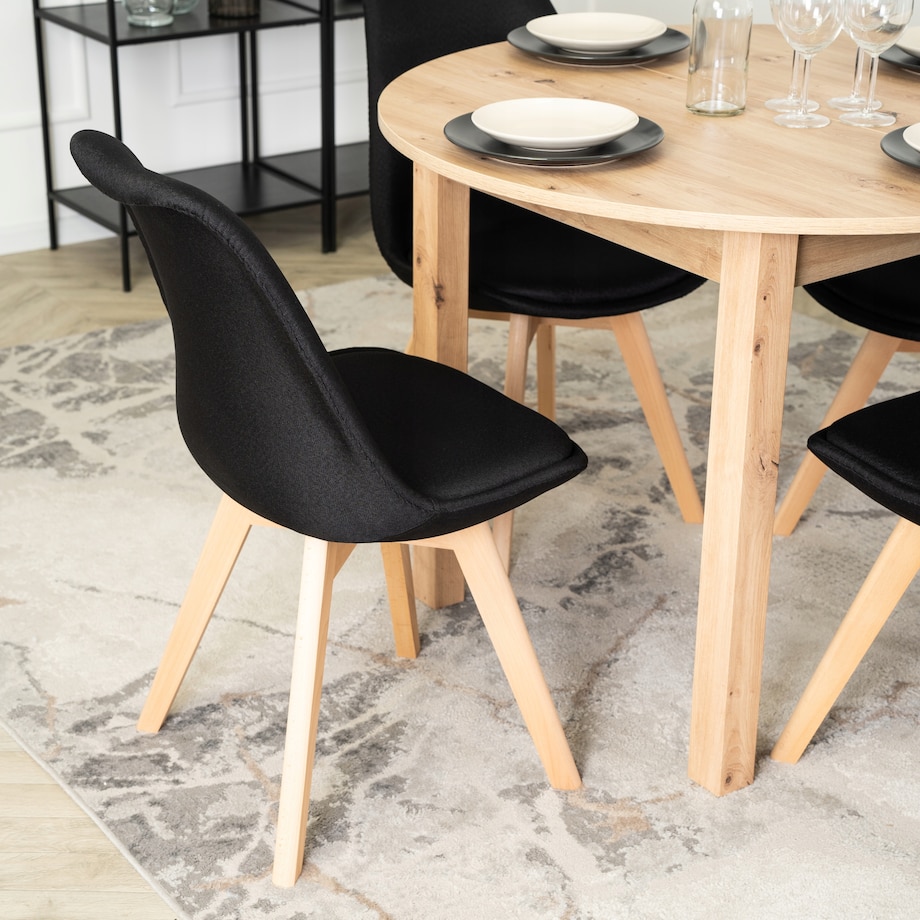 Krzesło Tapicerowane Do Kuchni Czarne Dąb Nogi NEVEL