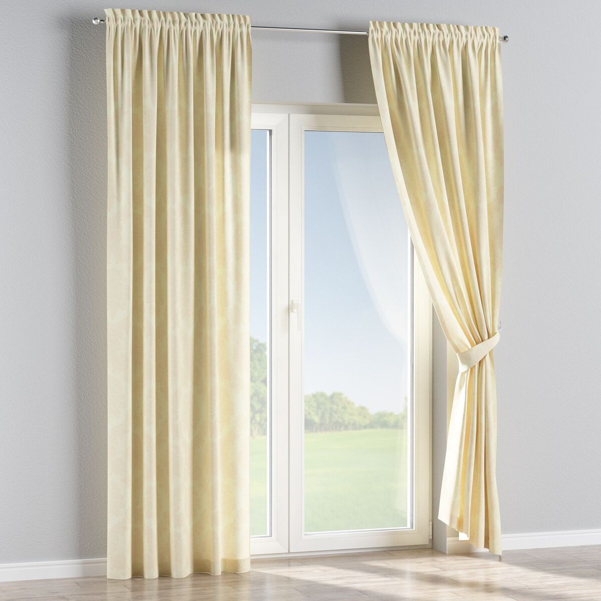 Zasłona na kanale z grzywką 1 szt. 130x260 liście akantu na tle ecru