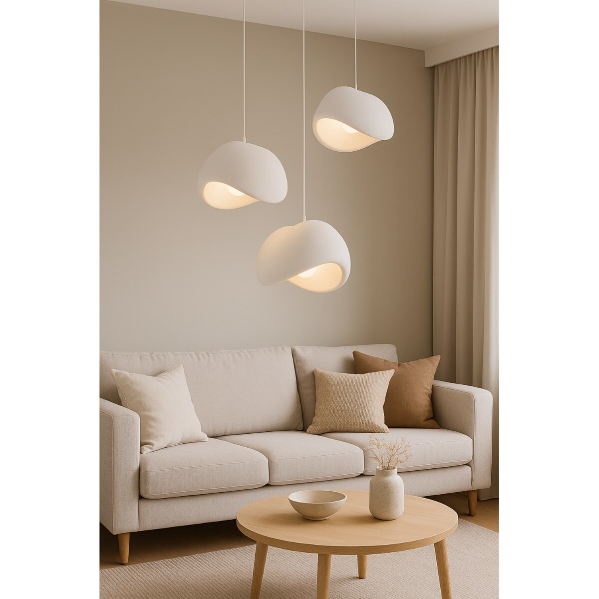 ZESTAW TRZECH LAMP WISZĄCYCH ASAHI BIAŁE