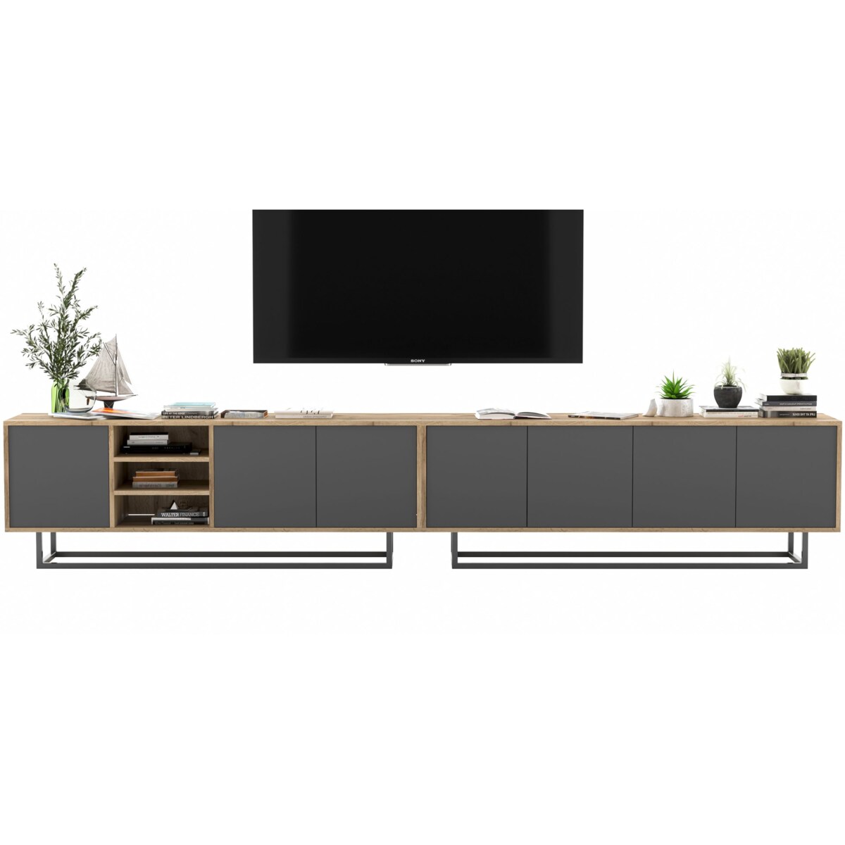 Szafka RTV Loft Komoda RTV Industrialna Grafit MAT 300 cm