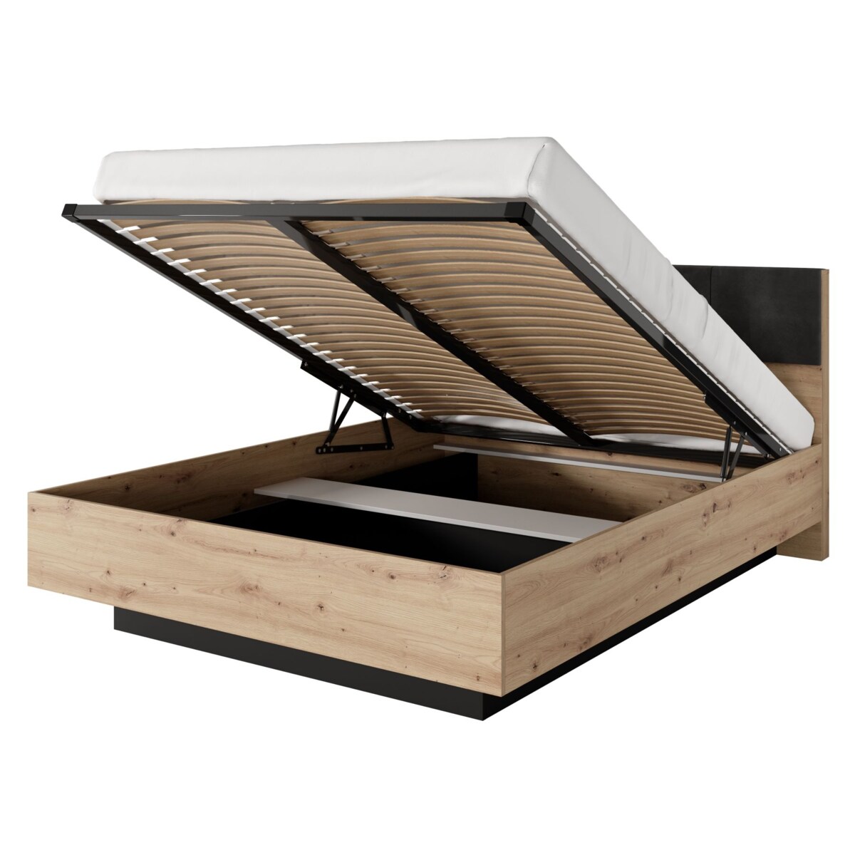 Łóżko sypialniane 160 ALLI z pojemnikiem na pościel i zagłówkiem