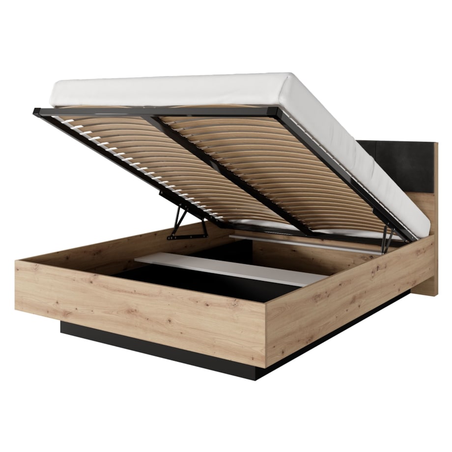 Łóżko sypialniane 160 ALLI z pojemnikiem na pościel i zagłówkiem