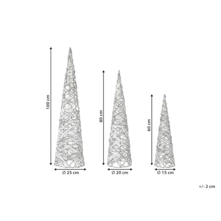 Zestaw 3 dekoracji świątecznych TUELSO Choinka 60/80/100 cm Biały/ złoty